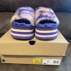 UGG Purple and White Fluffy Slides